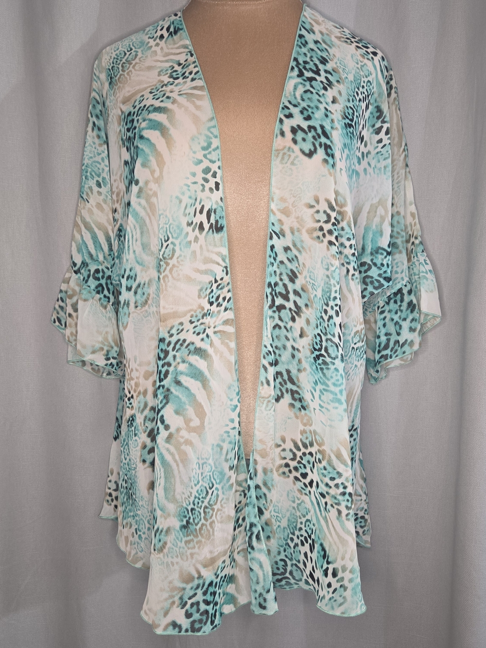 Now N Forever Women’s Aqua Animal Print Swim Cover-Up Kimono Size Small